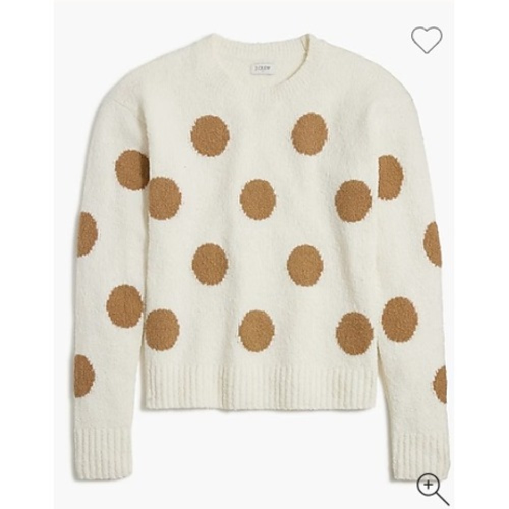 J.Crew Polka Dot Crewneck Sweater‎ Womens Large Beige Tan Dot Cotton Blend Cozy